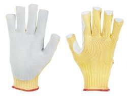 Handschuhe K-MEX L 995, mittlerer Strick Para-A/Leder, Strickbund, 23-27cm - gelb/grau